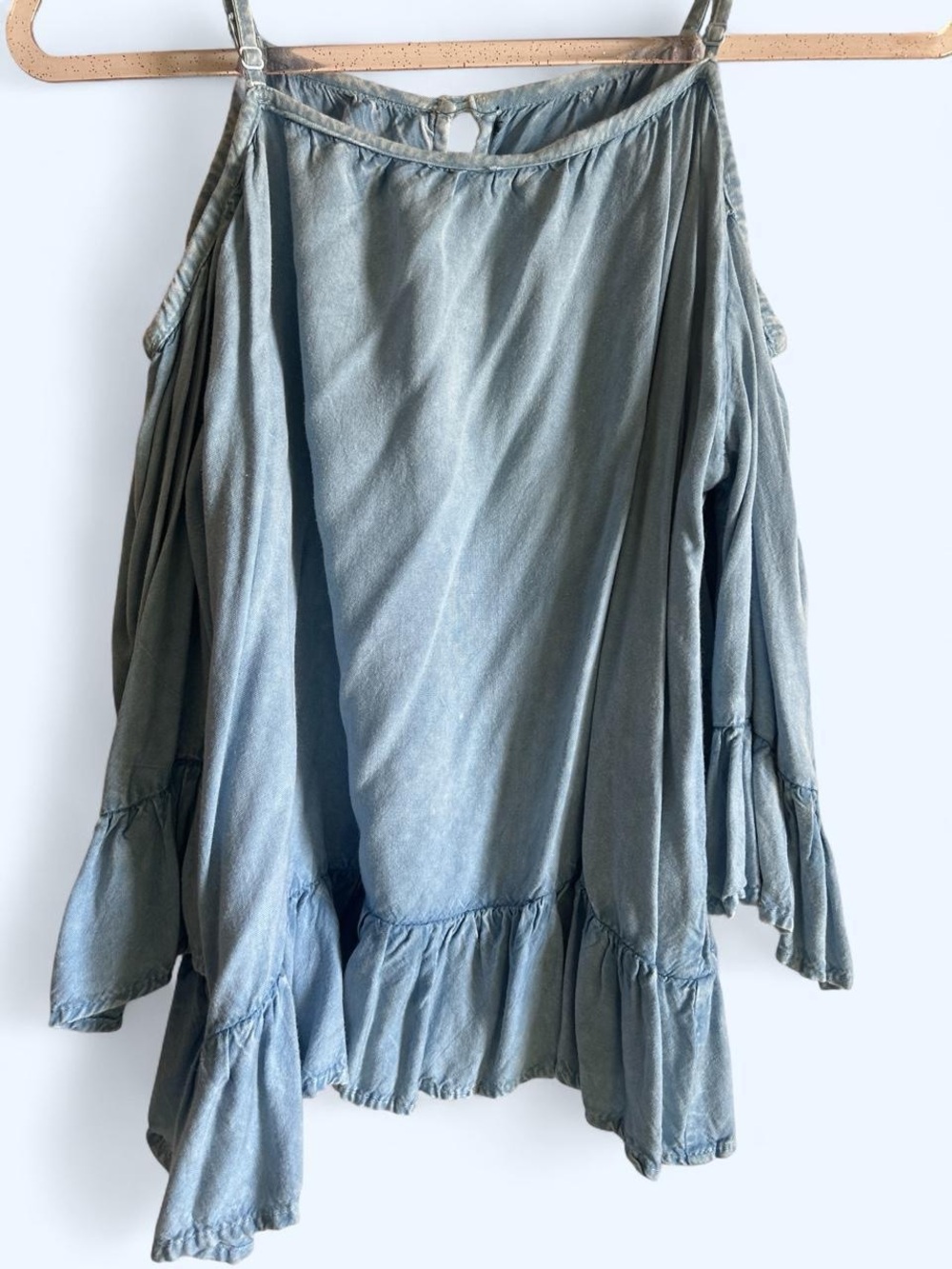 Light Blue Cold-Shoulder Ruffle Top - Picture 2 of 5